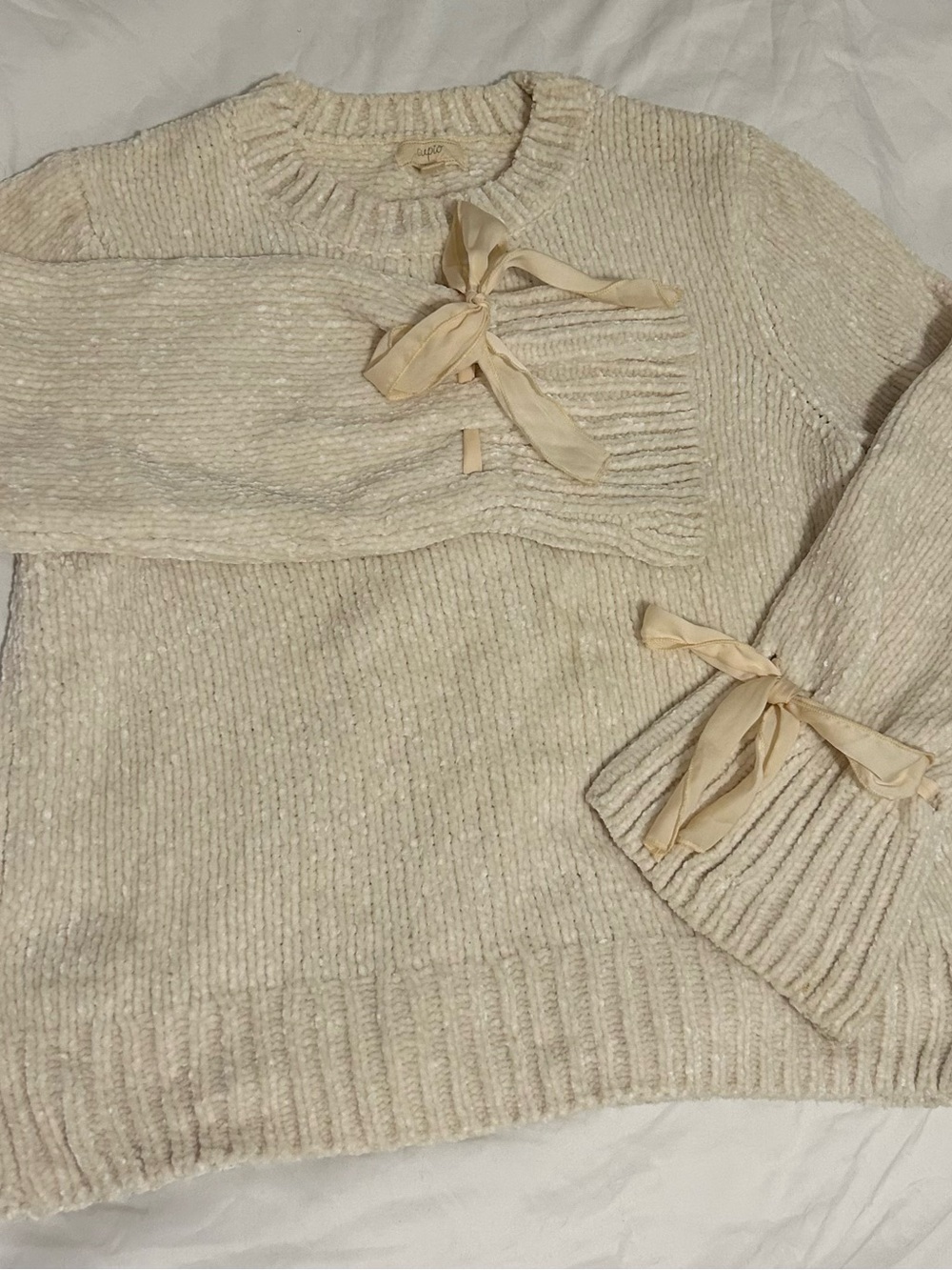 Cupio women supper dog and light Crew Neck feminine Sweater in Beige